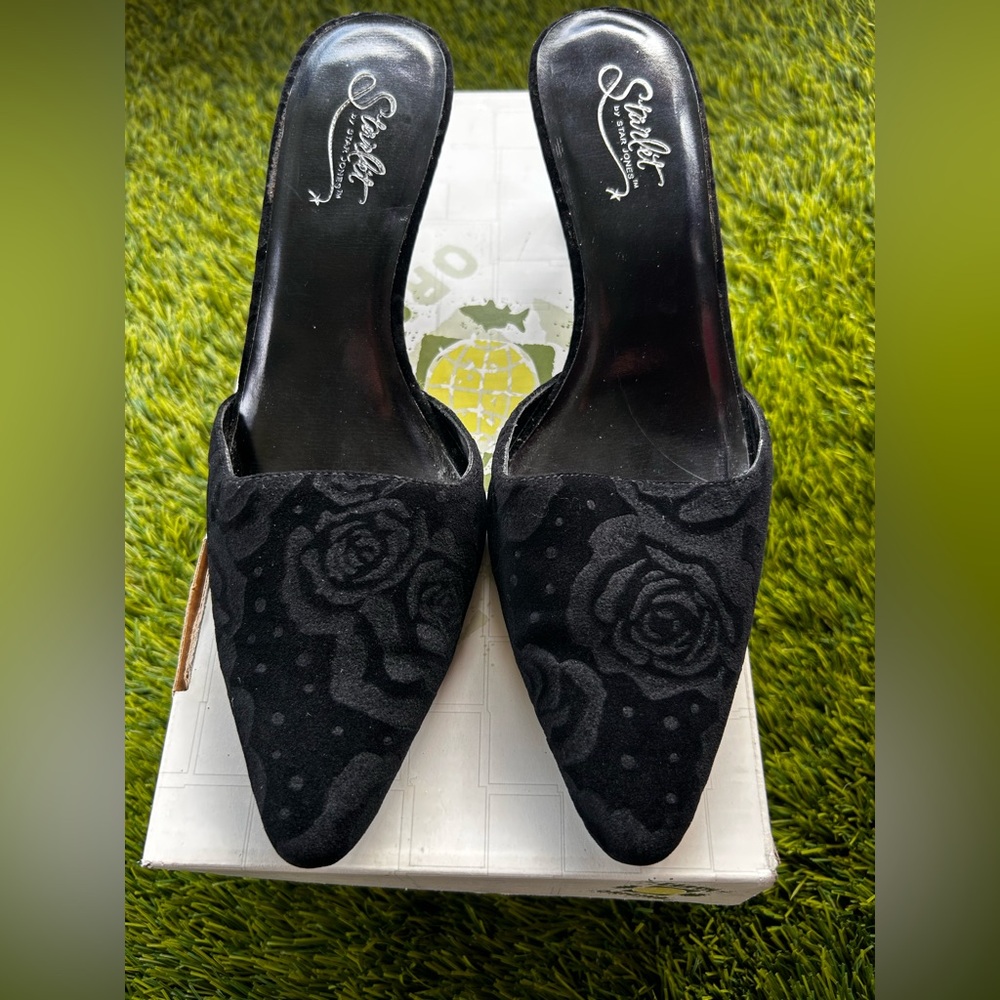 Starlet by star jones Women’s Black Floral Pointed-Toe Mules 2.5 Heel size
